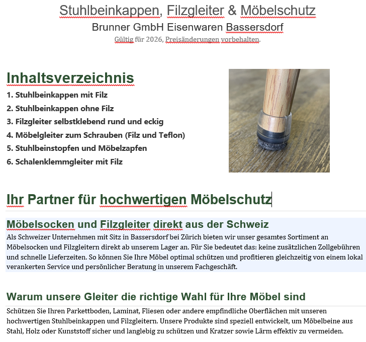 Filzgleiter Katalog Titelbild