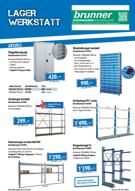 Betriebseinrichtungen und Lagergestelle
